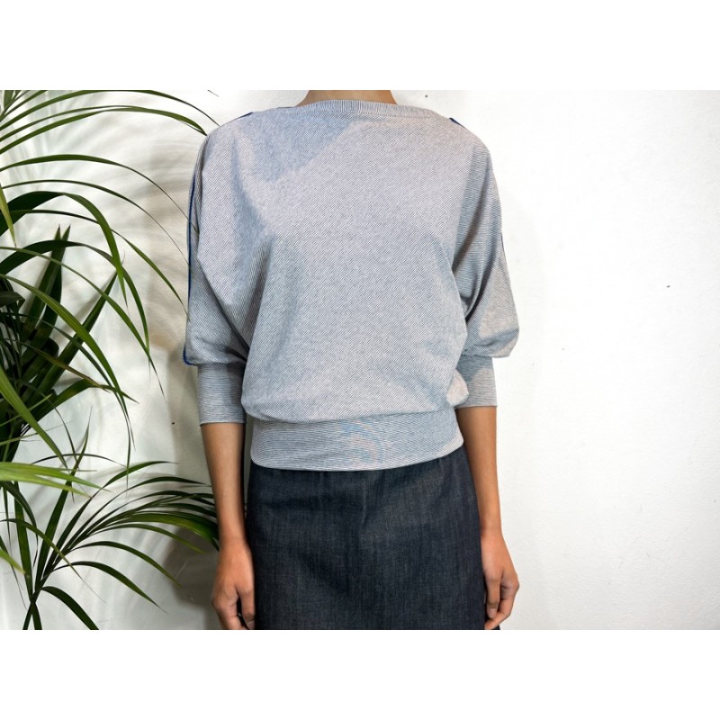 Striped Eléonore Top (Electric Blue Piping)